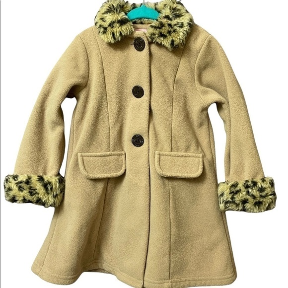 Goodlad GIRLS winter dress camel pea coat faux leopard trim collar/cuffs 3T - Picture 1 of 3